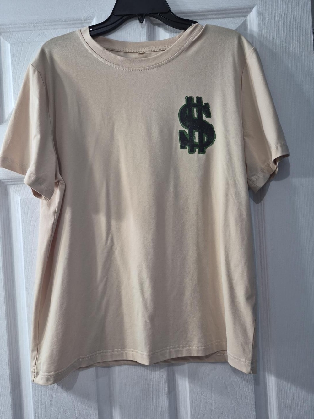 Men's Cream Short-Sleeve Tee with Green Dollar Sign